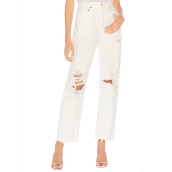 Revolve Agolde Jeans Womens Size 25 White 90's Fit Button Fly Destroyed Detail - Picture 3 of 16